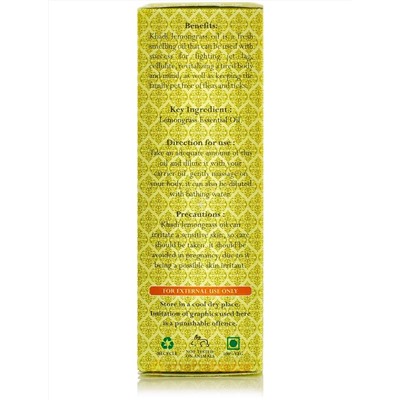 Эфирное масло для ароматерапии Лемонграсс, 15 мл, производитель Кхади; Lemongrass Essential Oil, 15 ml, Khadi